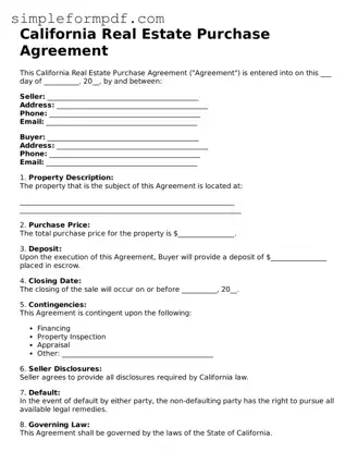 Free Real Estate Purchase Agreement Form for the State of California