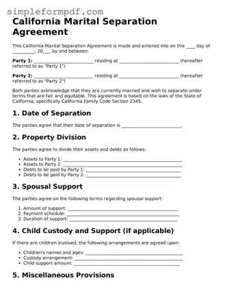 Free Marital Separation Agreement Form for the State of California