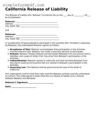 Free Release of Liability Form for the State of California