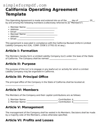 Free Operating Agreement Form for the State of California