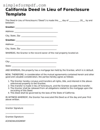 Free Deed in Lieu of Foreclosure Form for the State of California