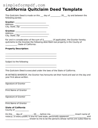 Free Quitclaim Deed Form for the State of California