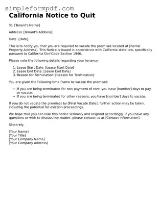 Free Notice to Quit Form for the State of California