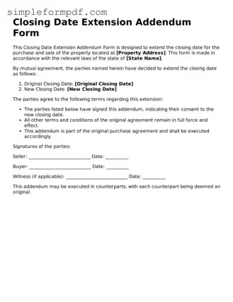 Fillable Closing Date Extension Addendum Form Template