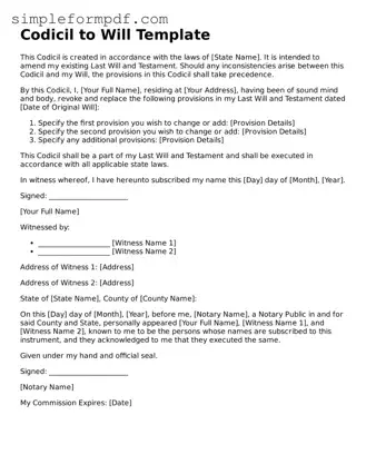 Fillable Codicil to Will Template