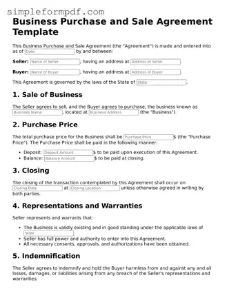 Fillable Business Purchase and Sale Agreement Template