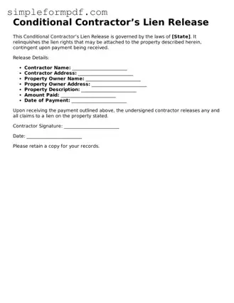 Fillable Conditional Contractor’s Lien Release Template