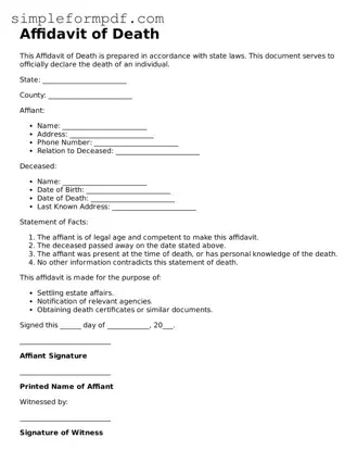 Fillable Affidavit of Death Template