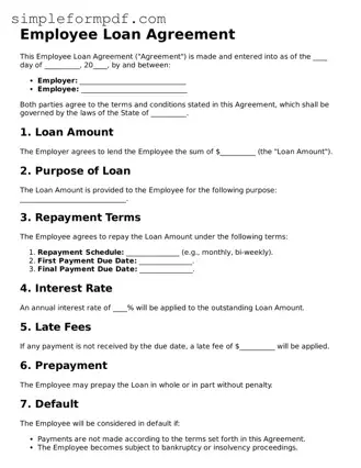 Fillable Employee Loan Agreement Template