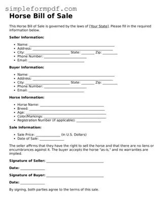 Fillable Horse Bill of Sale Template