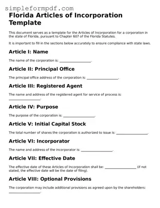 Free Articles of Incorporation Form for the State of Florida