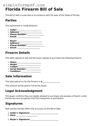Free Firearm Bill of Sale Form for the State of Florida