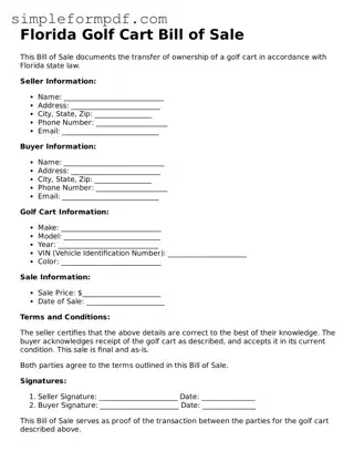 Free Golf Cart Bill of Sale Form for the State of Florida