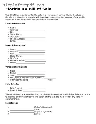 Free RV Bill of Sale Form for the State of Florida