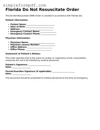 Free Do Not Resuscitate Order Form for the State of Florida