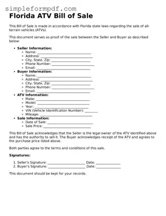 Free ATV Bill of Sale Form for the State of Florida