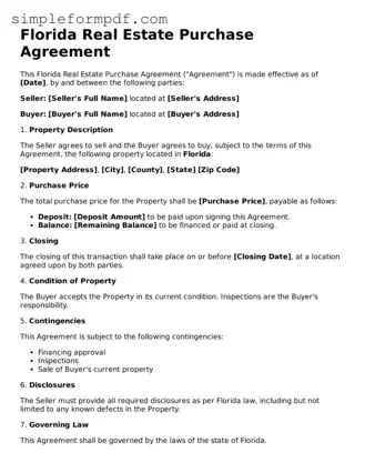 Free Real Estate Purchase Agreement Form for the State of Florida