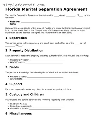 Free Marital Separation Agreement Form for the State of Florida