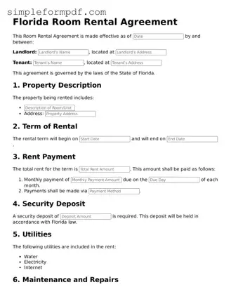 Free Room Rental Agreement Form for the State of Florida