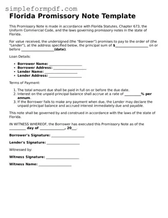 Free Promissory Note Form for the State of Florida