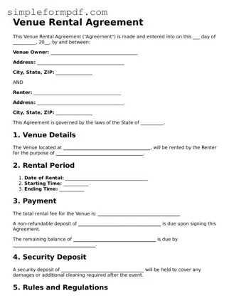 Fillable Venue Rental Agreement Template