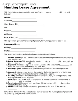 Fillable Hunting Lease Agreement Template