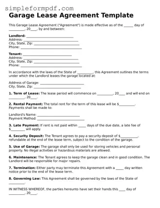 Fillable Garage Lease Agreement Template