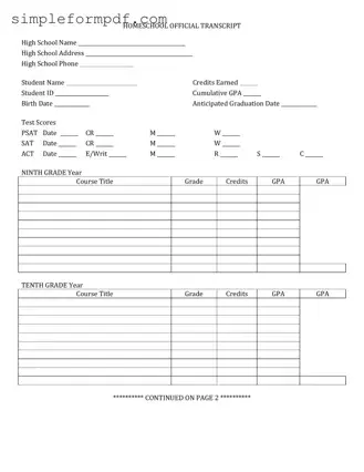High School Transcript PDF Form