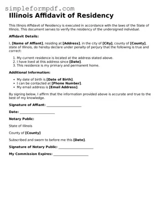 Free Affidavit of Residency Form for the State of Illinois
