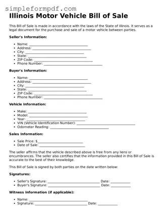 Free Motor Vehicle Bill of Sale Form for the State of Illinois