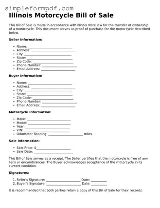 Free Motorcycle Bill of Sale Form for the State of Illinois