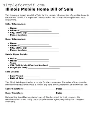 Free Mobile Home Bill of Sale Form for the State of Illinois