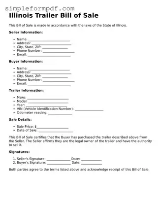 Free Trailer Bill of Sale Form for the State of Illinois