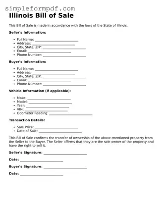 Free Bill of Sale Form for the State of Illinois