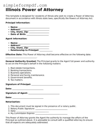 Free Power of Attorney Form for the State of Illinois