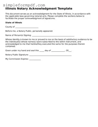 Free Notary Acknowledgement Form for the State of Illinois