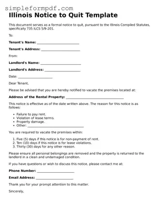 Free Notice to Quit Form for the State of Illinois