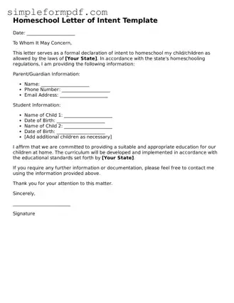 Fillable Homeschool Letter of Intent Template