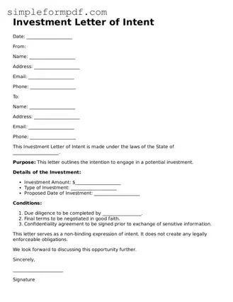 Fillable Investment Letter of Intent Template