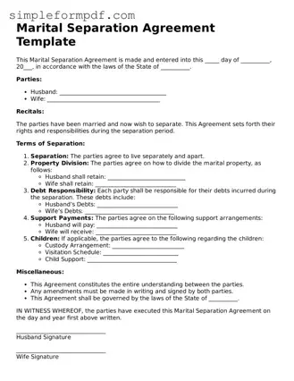 Fillable Marital Separation Agreement Template
