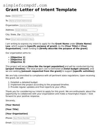 Fillable Grant Letter of Intent Template
