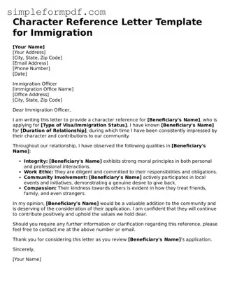 Fillable Character Reference Letter for Immigration Template