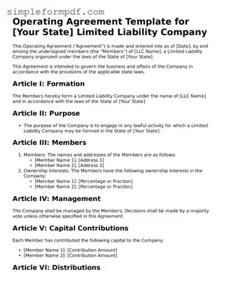 Fillable Operating Agreement Template