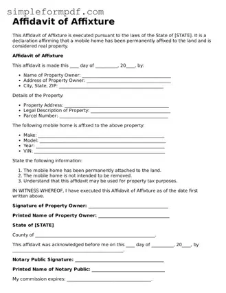 Fillable Affidavit of Affixture Template