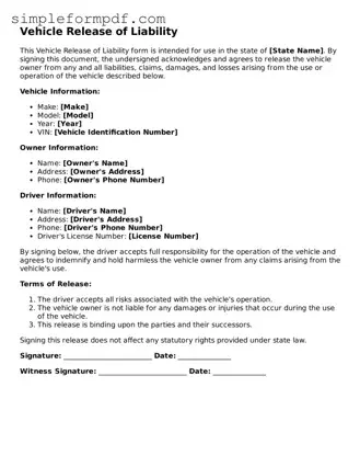 Fillable Vehicle Release of Liability Template