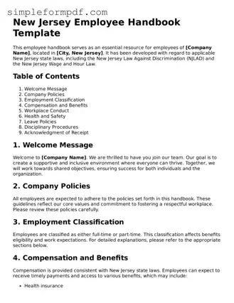 Free Employee Handbook Form for the State of New Jersey