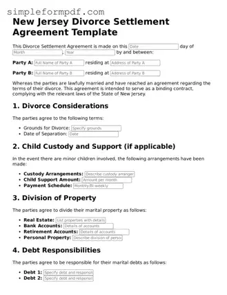 Free Divorce Settlement Agreement Form for the State of New Jersey