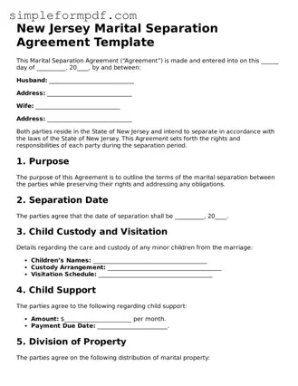 Free Marital Separation Agreement Form for the State of New Jersey