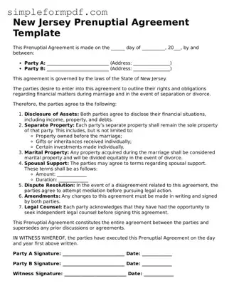 Free Prenuptial Agreement Form for the State of New Jersey