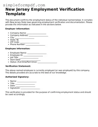 Free Employment Verification Form for the State of New Jersey